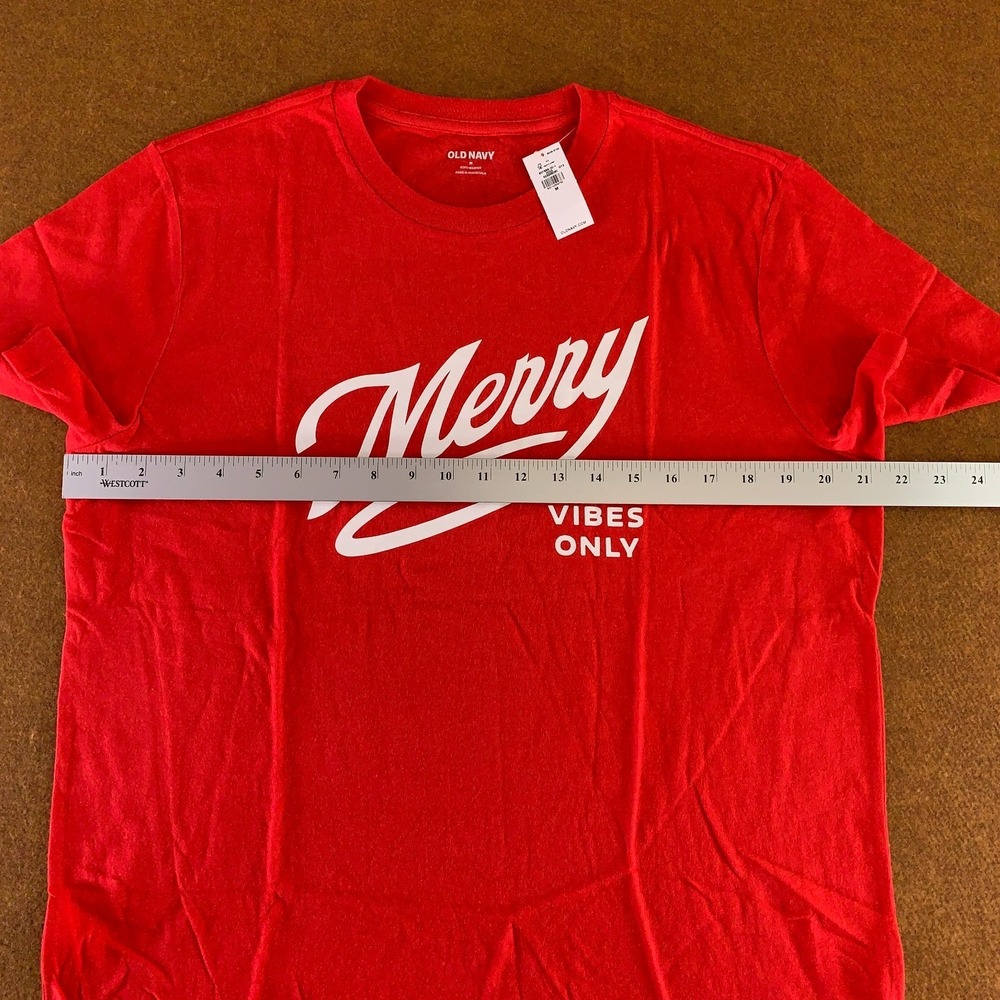 Old Navy Mens Medium Red Soft Wash Merry Vibes Only Holiday Graphic T-Shirt NWT - Picture 8 of 12